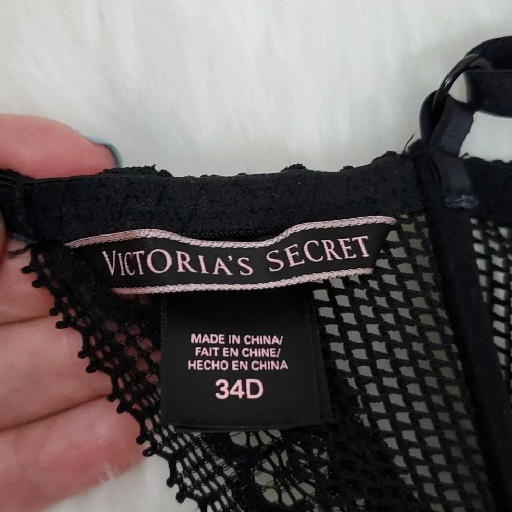 Victoria Secret Red Black Lace Corset Suspender 34D Sexy Lingerie